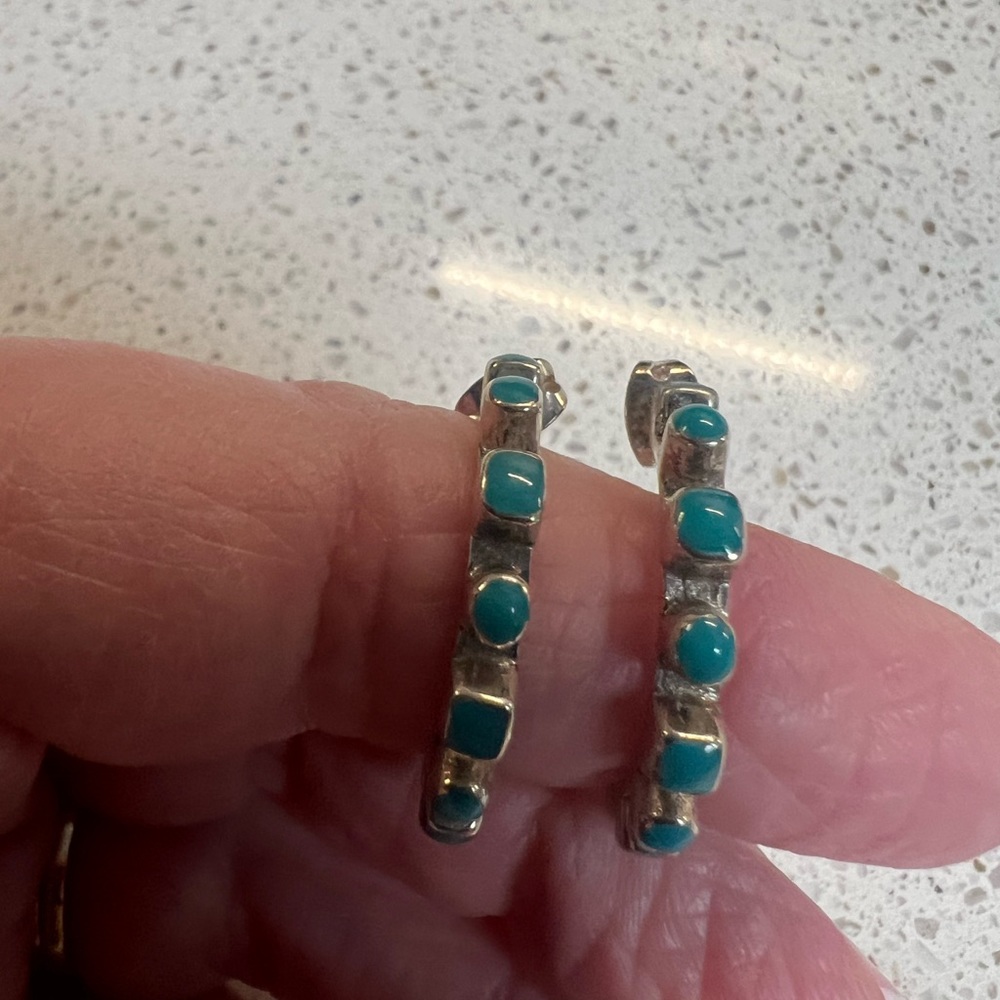 Sterling Silver Mexico Native American Style Hoop Earrings with Posts.